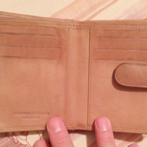 Cozy leather women's wallet like new, beige with handpainted butterflies
