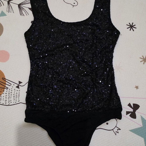 Black Sequin Scoop Neck Bodysuit like new