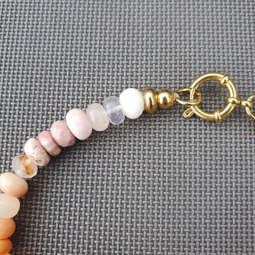 Rainbow Multicolour Semi-Precious Stone Beaded Necklace with Gold Tone Clasp