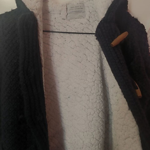 Zara knitted jacket like new, blue with fur lining 128 cm