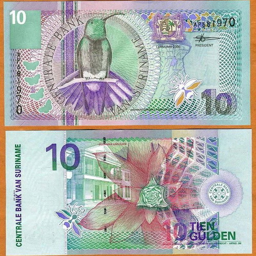 Suriname 10 Dollars 2000 banknote new