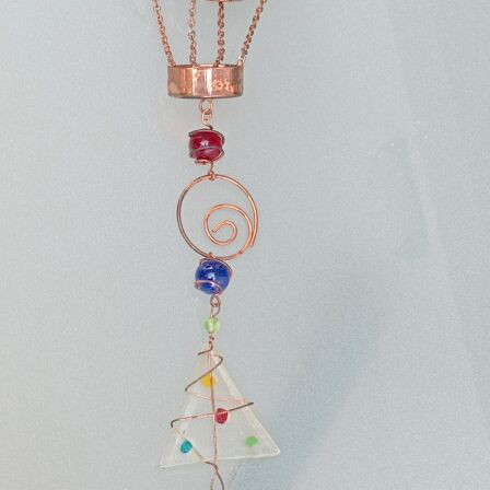 Handmade hot air balloon pendant with copper and glass used