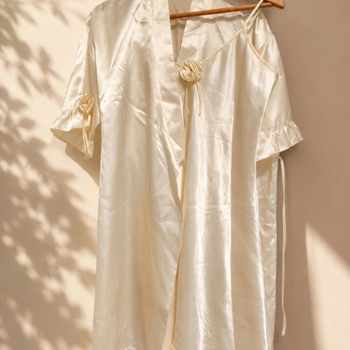 Satin sleepwear set new, nightdress and robe, champagne yellow, small