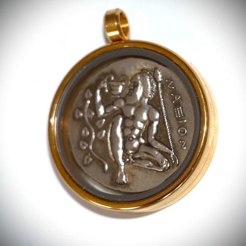 Ancient Dionysus Head Silver Coin Pendant new