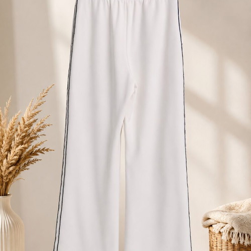 White summer wide-leg pants with side stripes