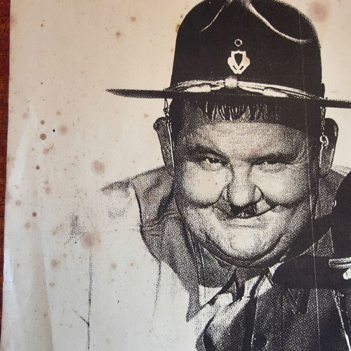 Vintage Laurel & Hardy charcoal portrait from Great Guns (1941) used