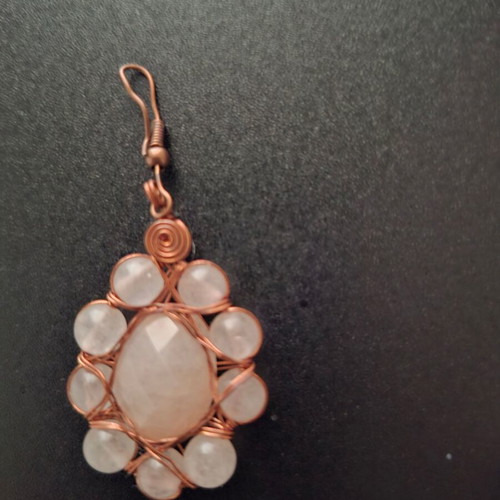 Pendant rose quartz new, handmade with copper