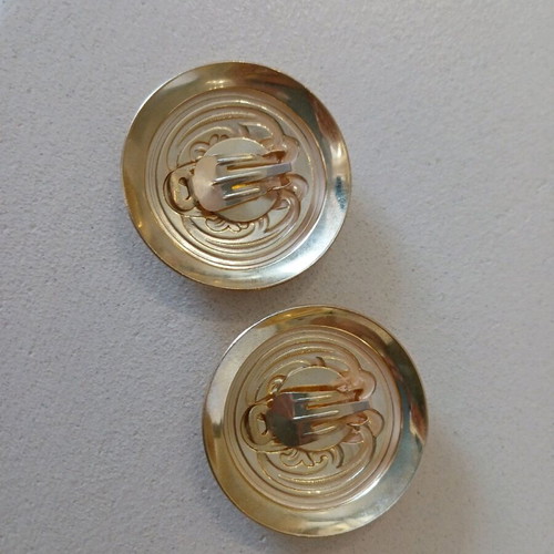 Morgan brass vintage round earrings with clip new, 5cm