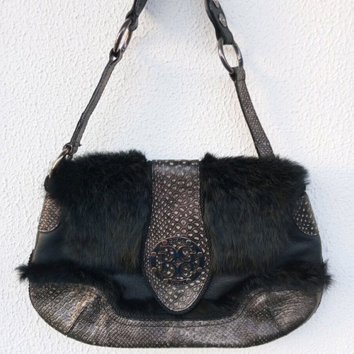 Gizia shoulder bag gray black leather with fur new very special