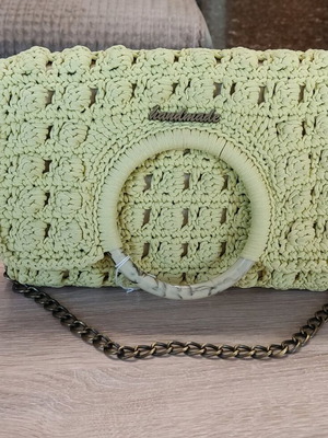 Knitted clutch with bone ring and thin chain, new