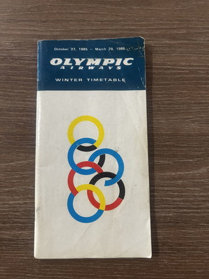 Olympic Airways Winter Flight Timetable 1985 like new