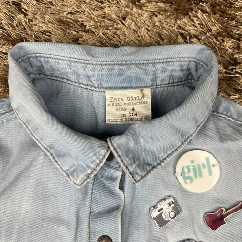Zara girls' denim shirt dress size 4 years like new, blue