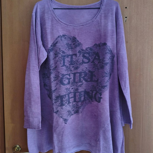 Asymmetric blouse "It’s a Girl Thing" oversized Large - XLarge like new, purple and pink