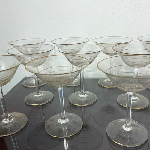 Ποτήρια Cocktail ή Champagne μεταχειρισμένα, vintage, σετ 10 με χρυσές λεπτομέρειες
