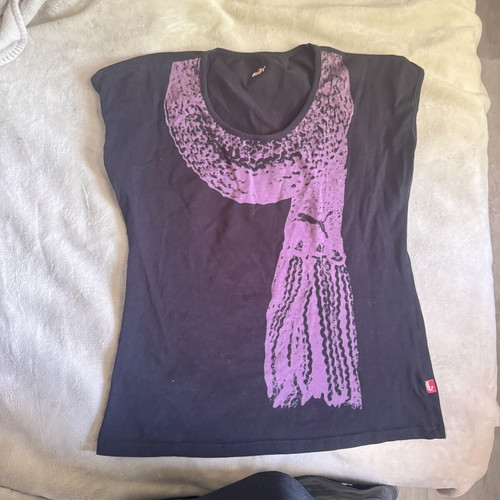 Puma womens tshirt with fake scarf used, size M/L, black