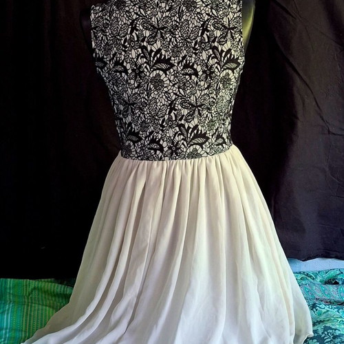 Vila Spring-Summer Dress used, sleeveless, floral embroidery, black and white, size 34