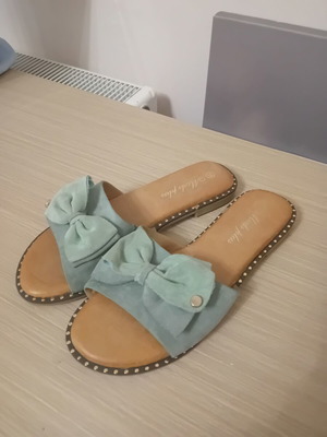 Women's turquoise slippers, size 38