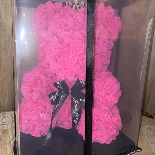 Teddy Bear Made of Foam Roses with Crown in Premium Box new