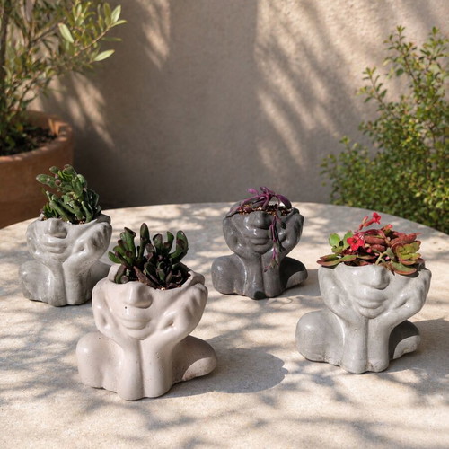 Handmade Cement Face Planter minimal artistic design
