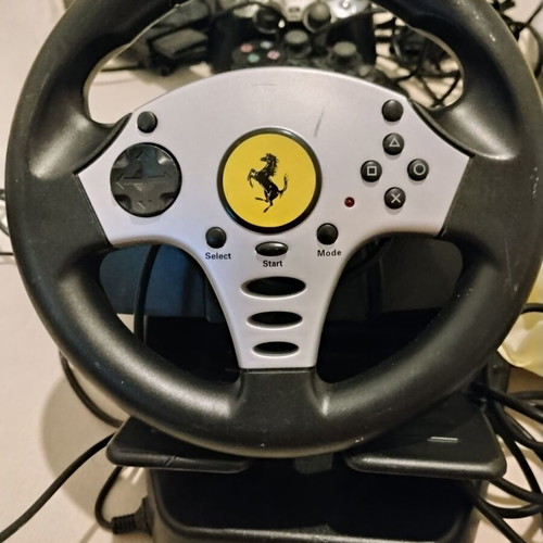 Sony PlayStation 2 Slim SCPH-90004 console bundle with 2 controllers and Ferrari racing wheel