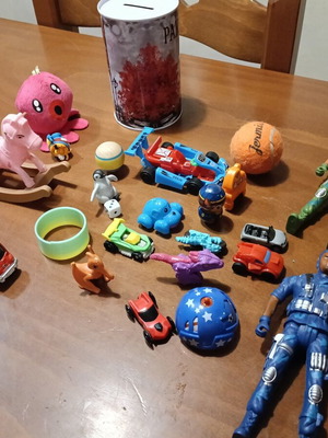 Various toys with piggy bank used