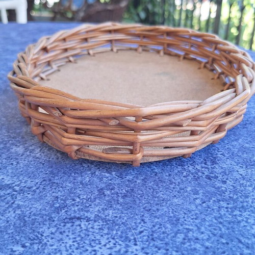 Handmade bamboo basket tray, oval shape, cork base