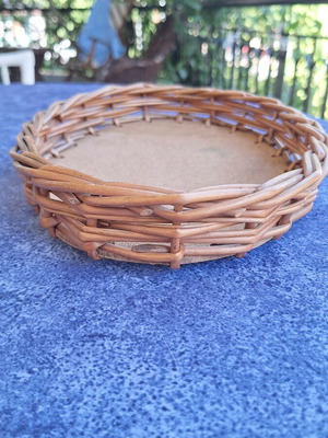 Handmade bamboo basket tray, oval shape, cork base