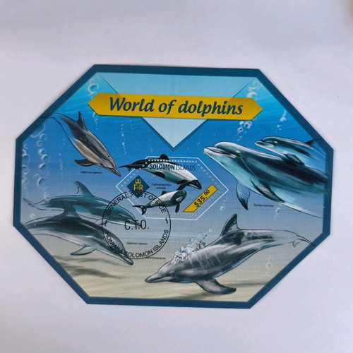Rare Polygonal Dolphin Stamp from Solomon Islands new