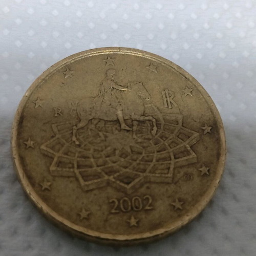 Italian 50 cent euro coin 2002 used with minting error