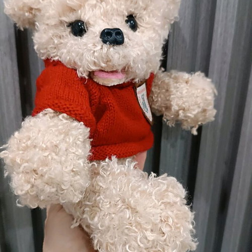 Handmade knitted puppy new with movable joints and pink or red blouse