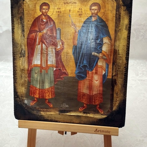 Handmade Orthodox icon of Saints Cosmas and Damian new