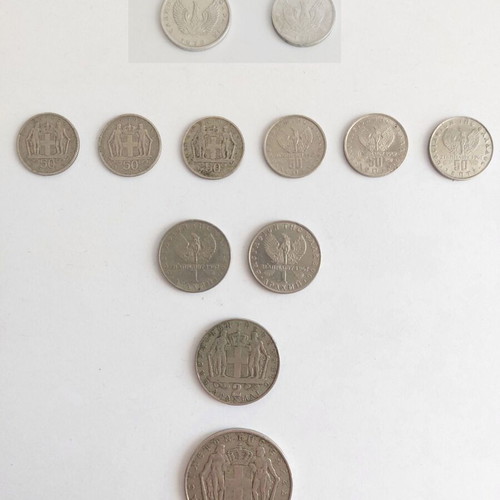 Greek coins used, Kingdom of Greece and junta, pack of 12