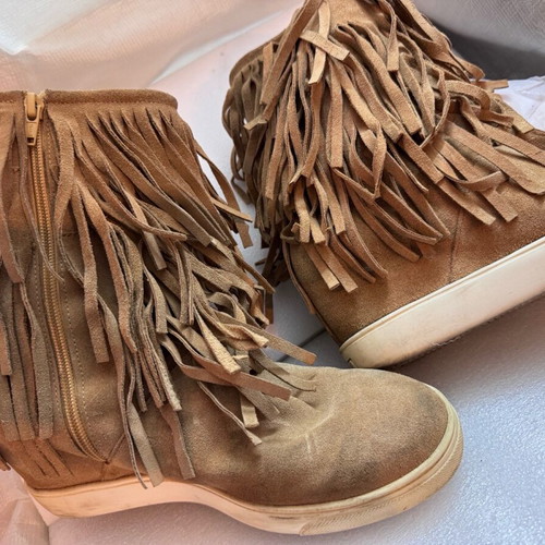 Tsakiris Mallas fringe ankle boots used, size 39, beige