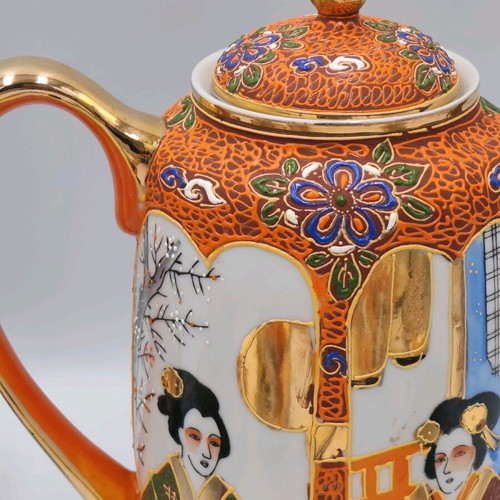 Satsuma Lithophane Geisha Japanese porcelain coffee set like new