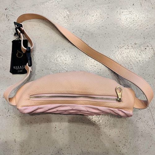 Leather banana style crossbody bag pink new
