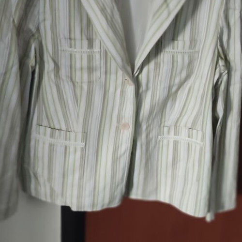 Jacket with cotton fabric and subtle yellow and green stripes like new