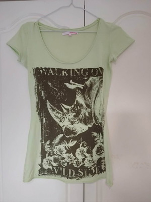 Tally Weijl women's T-shirt, grunge rock style, size S, pastel green