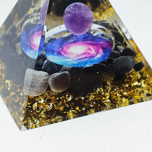 Orgonite Pyramid with Amethyst and Galaxy Design like new