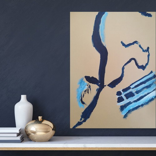 F for Freedom Abstract Blue Original Acrylic Painting 102x72 cm new