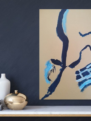 F for Freedom Abstract Blue Original Acrylic Painting 102x72 cm new