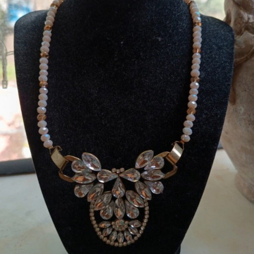 Statement handmade necklace new with metal element and crystals