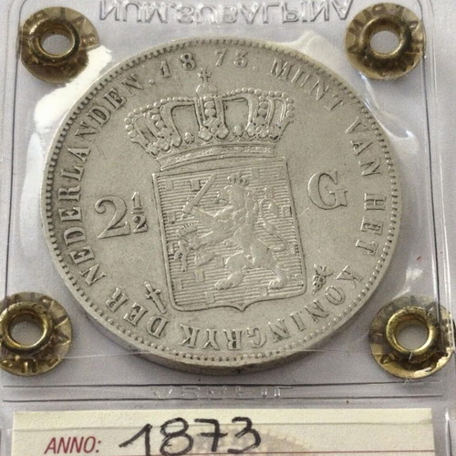 1873 Netherlands Certified Silver 2½ Gulden Coin Willem III XF