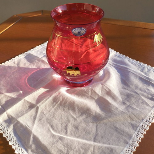 Bohemia Ruby Red vase new with 24K gold and handmade heirloom gift