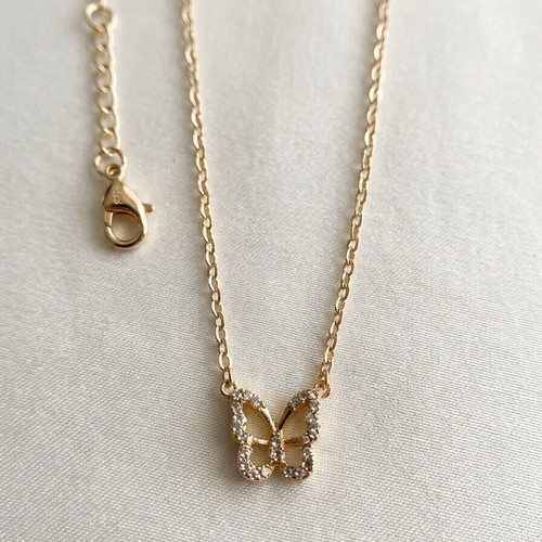 Gold necklace with butterfly design and zircon like new