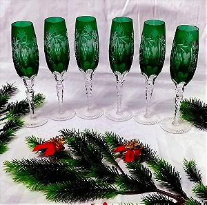 Ποτήρια κολονάτα σαμπάνιας emerald green 6 τμ.( Flute) Ajka "Marsala" Hungary