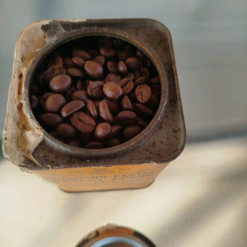 Vintage Windsor Castle coffee bean tin used, full