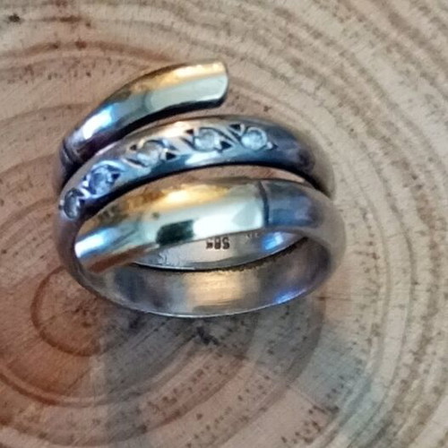 Silver gold ring 925 585 with zircon, like new, size 55