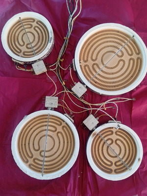 Siemens ceramic hob heating elements used with thermostats, diameters 23, 20, 16.5 cm