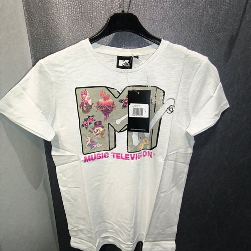 MTV vintage t-shirt with distressed look, new, white multicolor