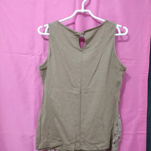 Cotton blouse with tulle lace and old gold lame like new, size M